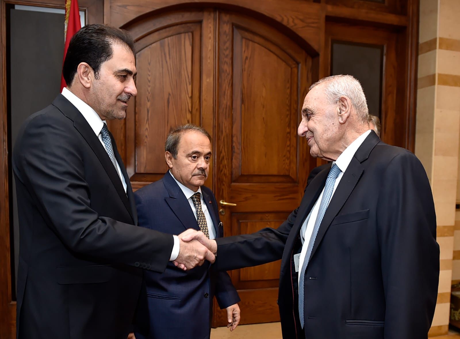 As part of an official visit in solidarity with the Lebanese and Palestinian brothers the Speaker of the Lebanese Parliament Mr. Nabih Berri met with the Deputy Speaker of the House Mr. Mohsen Al-Mandalawi today in the capital Beirut.