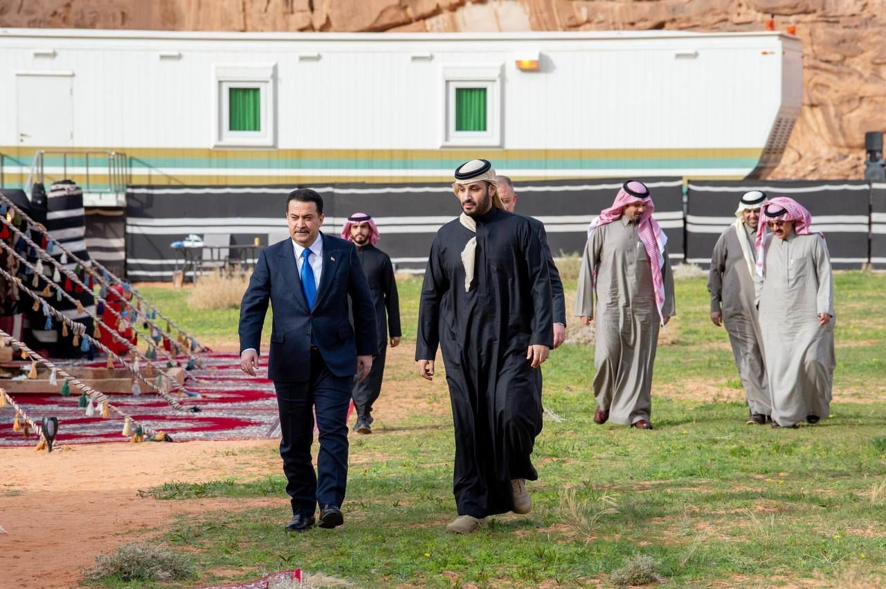 Prime Minister Mohammed Shia Al-Sudani Meets Crown Prince Mohammed bin Salman in Al-Ula in Saudi Arabia.